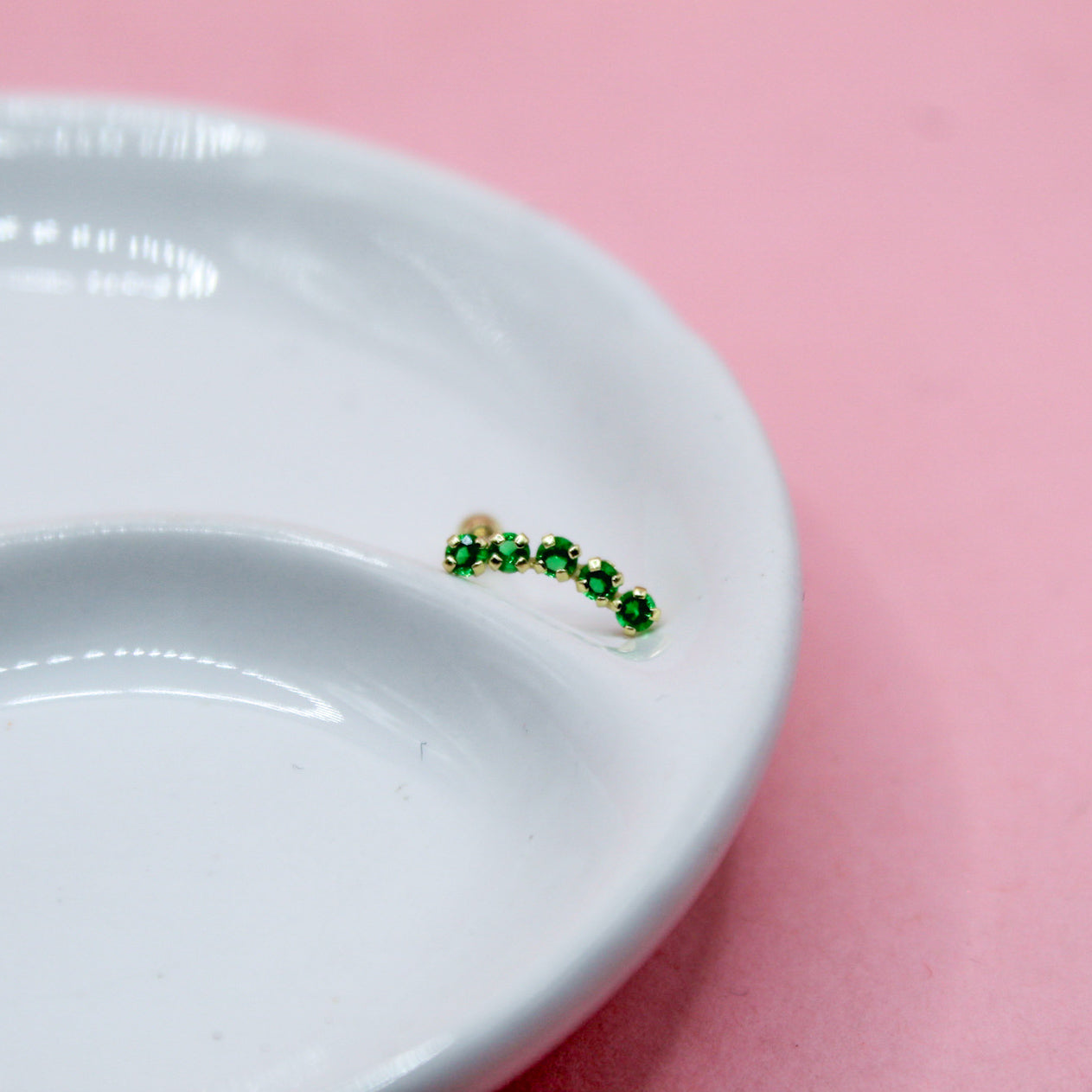 LAMBADA VERDE CINCO ZIRCONIAS ORO ITALIANO 10K