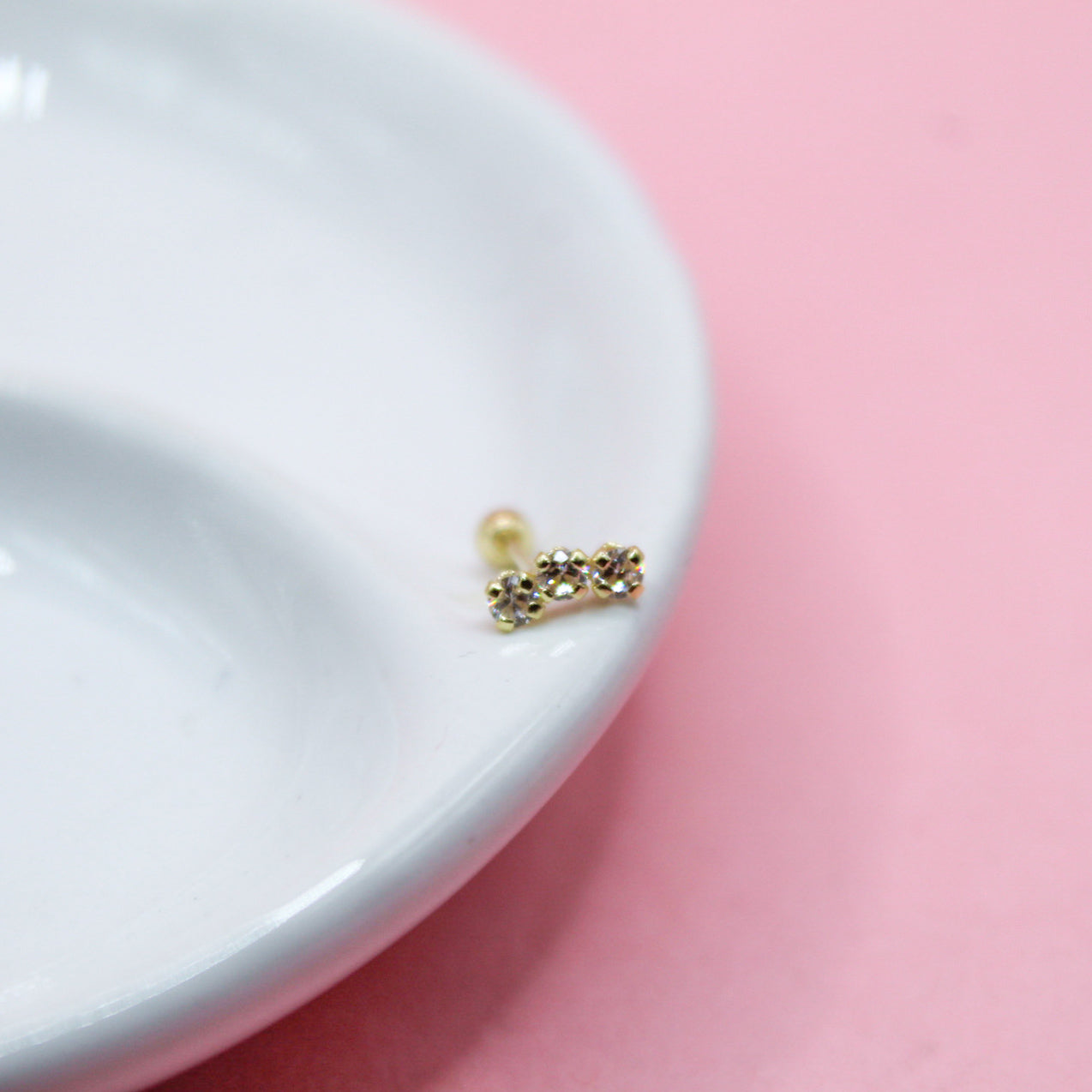 LAMBADA TRES ZIRCONIAS BLANCAS ORO ITALIANO 10K