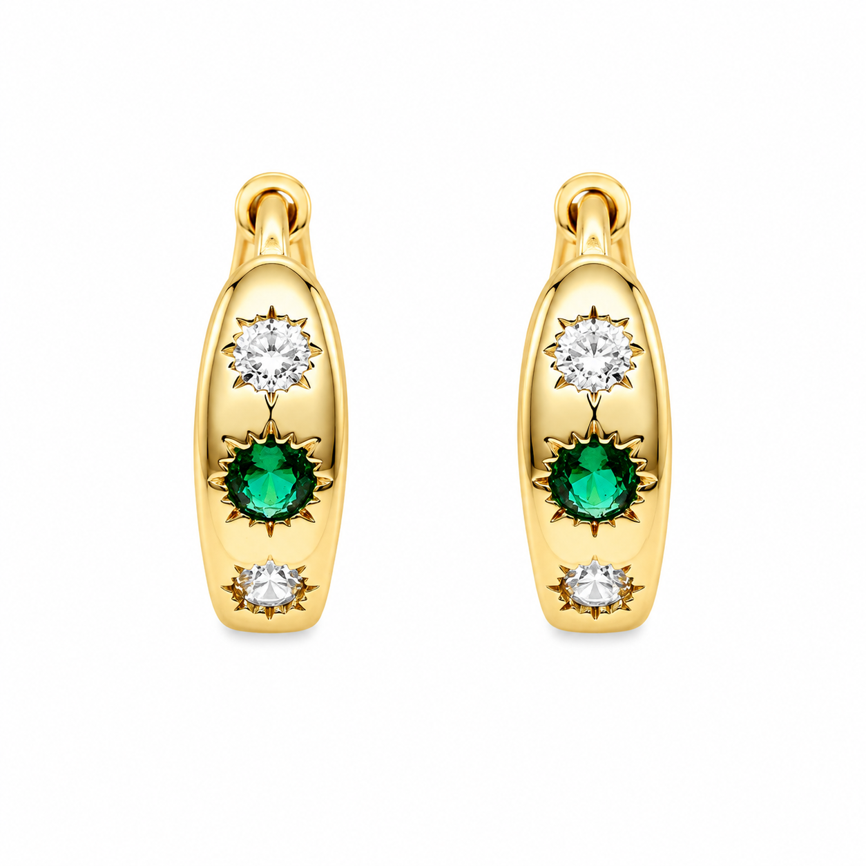 ARRACADA DOS ZIRCONIAS BLANCAS UNA VERDE CENTRAL