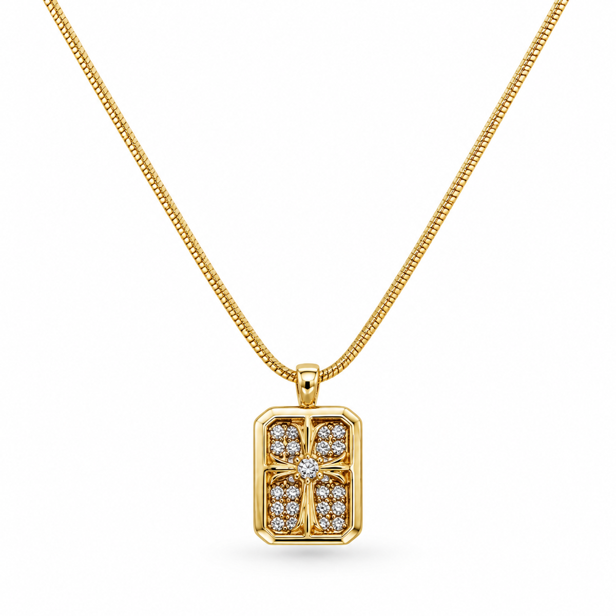 COLLAR PLACA CON CRUZ Y ZIRCONIAS