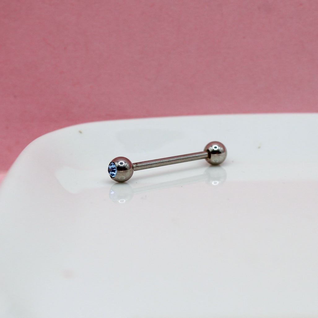 PIERCING RECTO LISO ZIRCONIA AZUL BOLA MEDIANA 316L