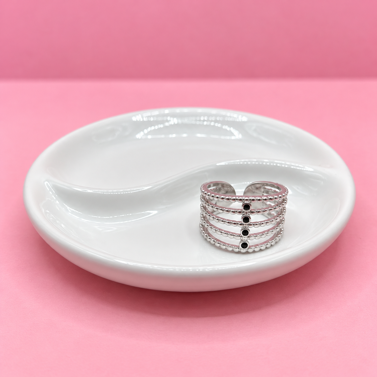 ANILLO LÍNEAS BOLITAS Y CUATRO BICEL NEGRO CHUNKY
