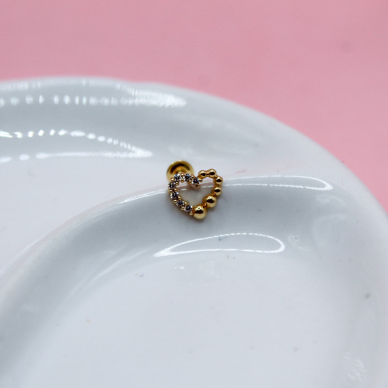 CORAZON MITAD BOLITAS MITAD ZIRCONIAS ORO JAPONES 10K