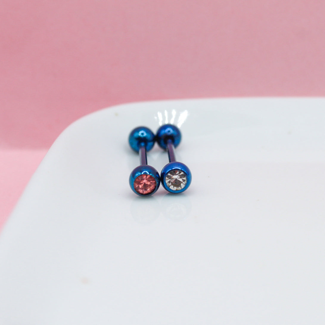 PIERCING AZUL RECTO ZIRCONIA COLOR BOLA GRANDE 316L