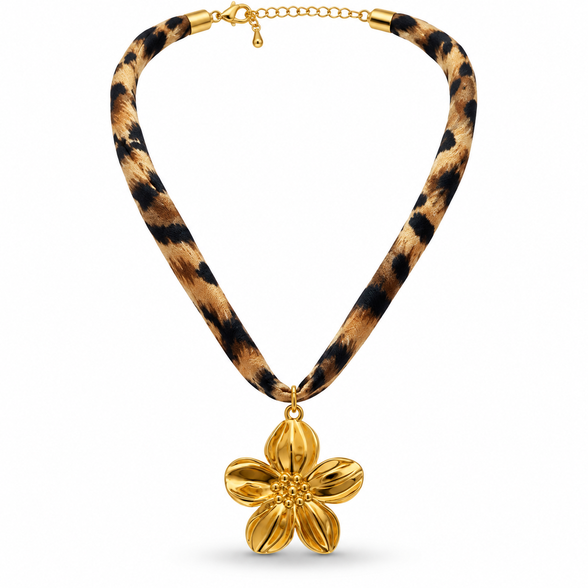 COLLAR TELA LEOPARDO CON FLOR CHUNKY