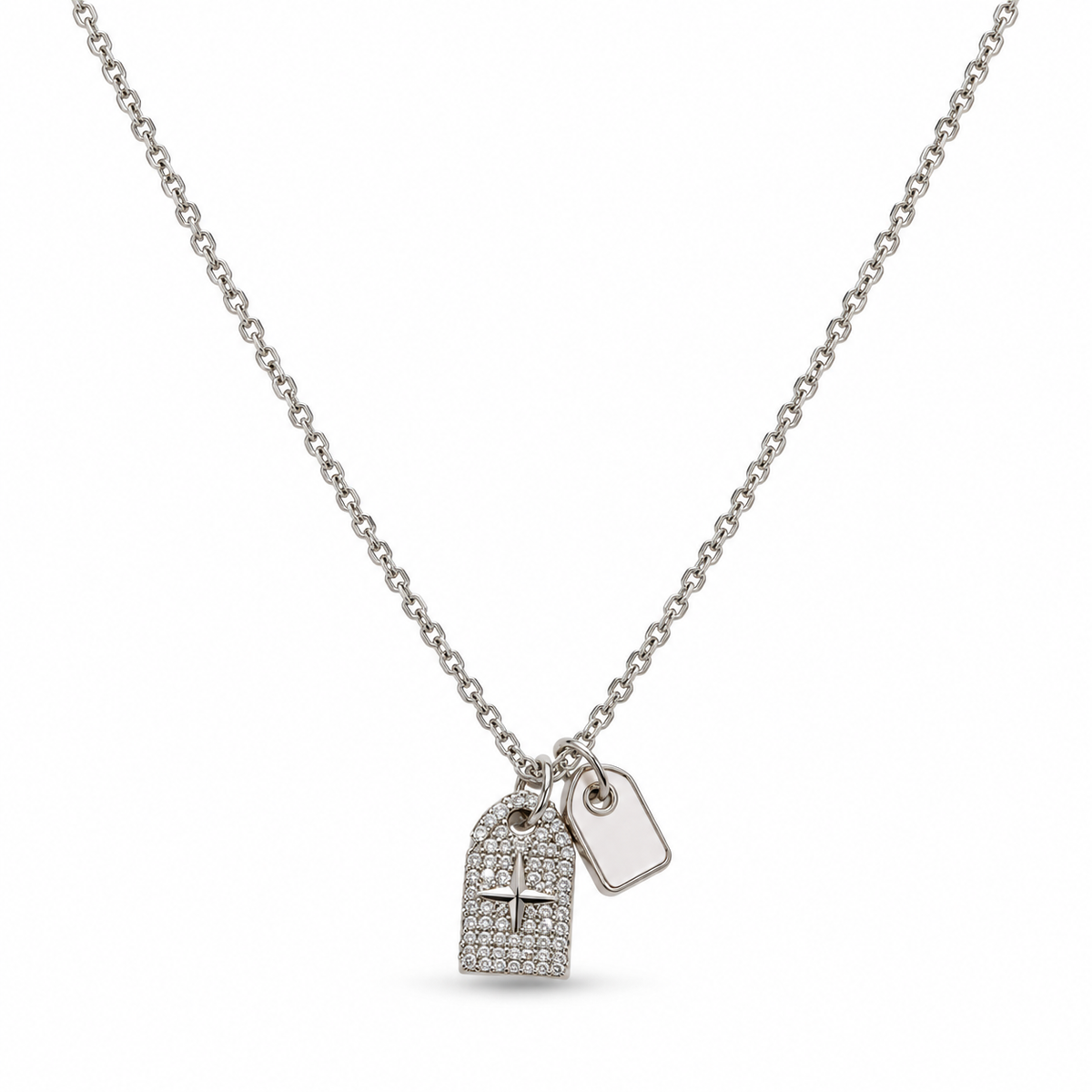 COLLAR DOBLE PLACA ZIRCONIAS ESTRELLA BELÉN Y BLANCA