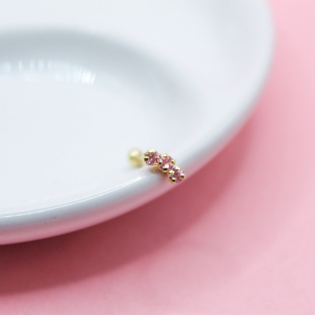 LAMBADA TRES ZIRCONIAS ROSAS ORO ITALIANO 10K