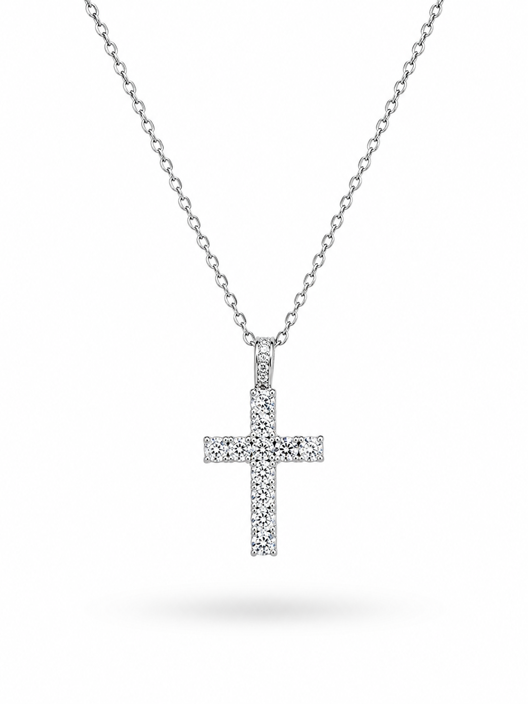 COLLAR PLATEADO CRUZ CHUNKY ZIRCONIAS