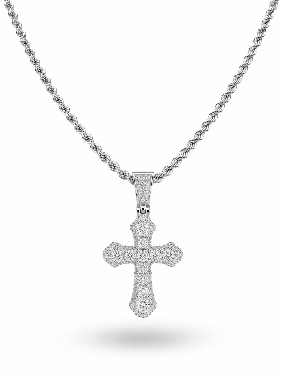 COLLAR PLATEADO CRUZ CHUNKY ZIRCONIAS COLOR CENTRO
