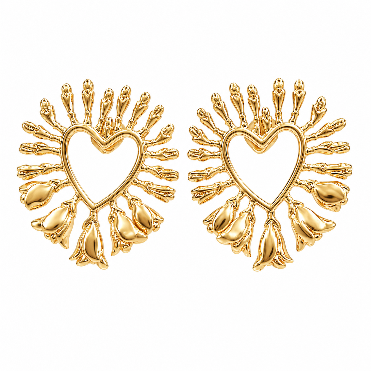ARETE CHUNKY CORAZON CON FLORES SILUETA