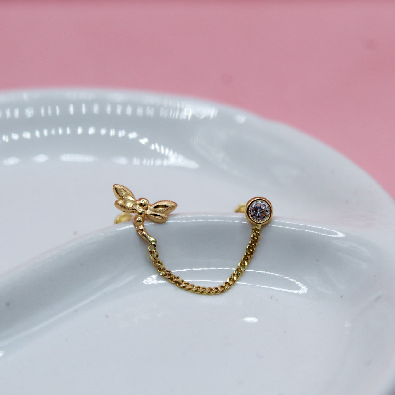 CADENA LIBELULA Y ZIRCONIA BICEL ORO ITALIANO 10K