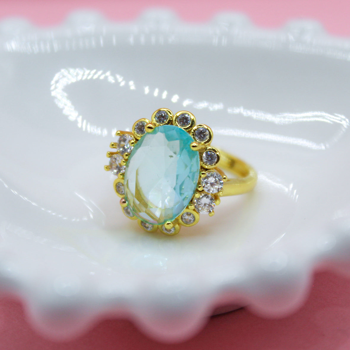 ANILLO ZIRCONIA AZUL TURQUESA OVALO