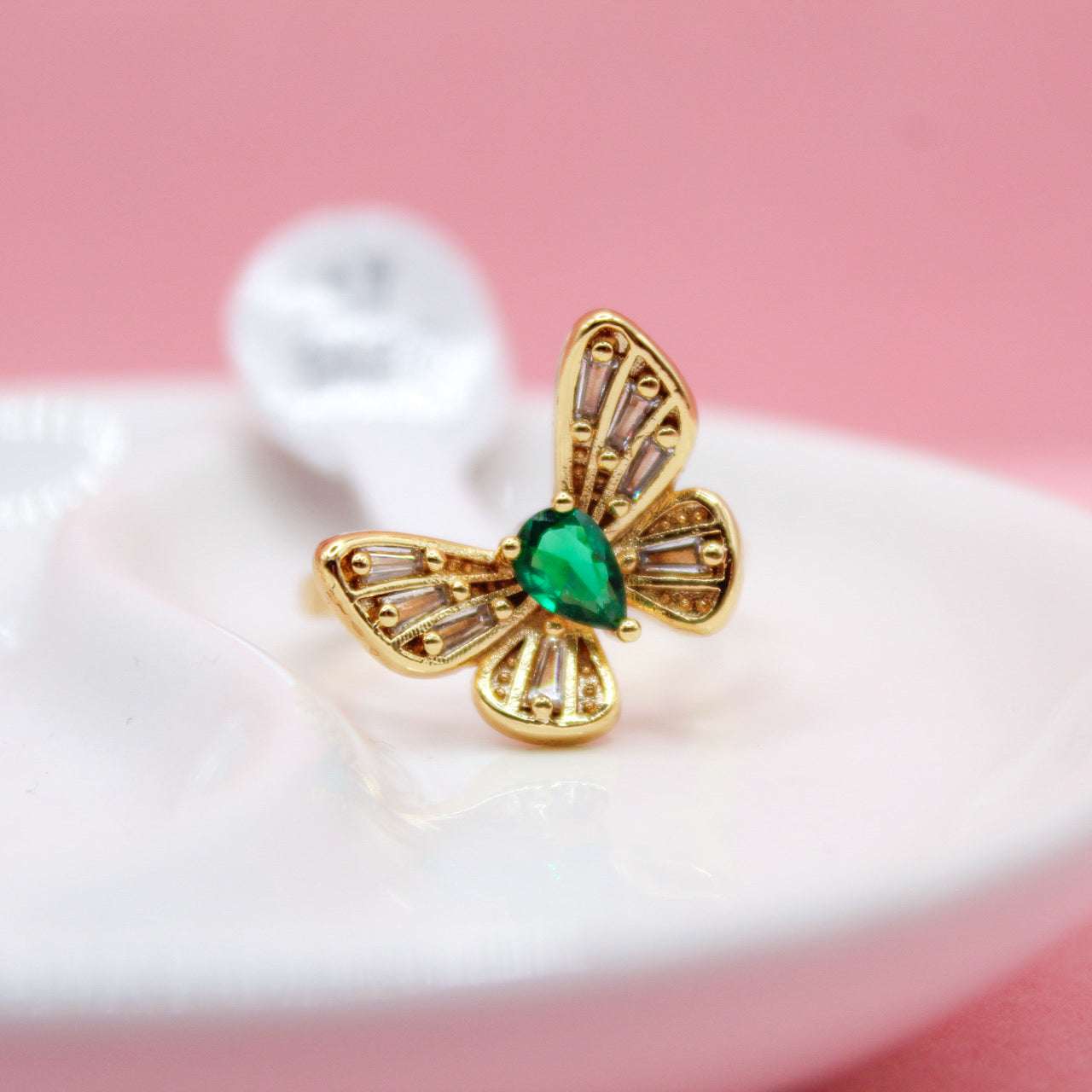 ANILLO MARIPOSA ZIRCONIA VERDE