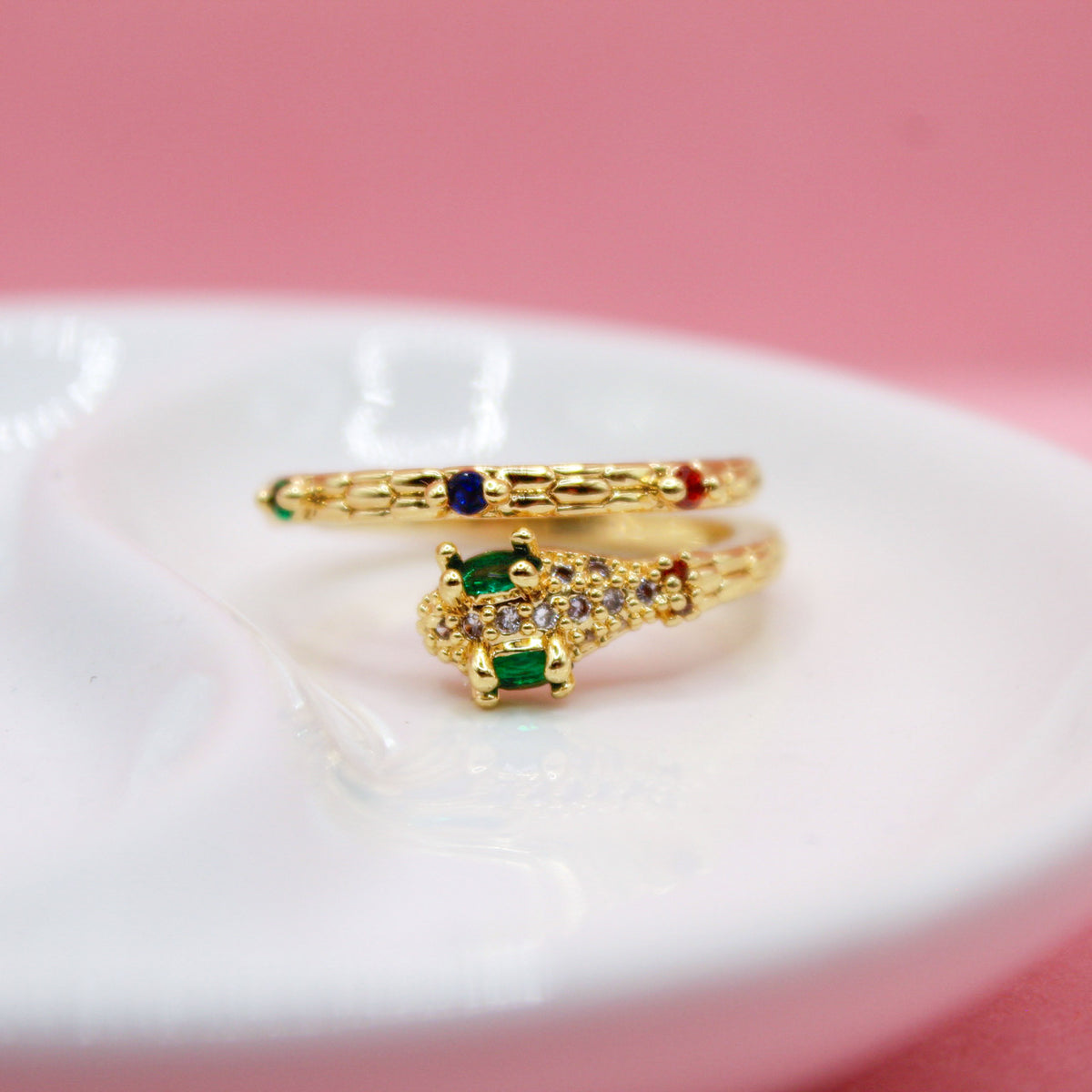 ANILLO SERPIENTE ZIRCONIAS VERDES, AZULES Y ROJAS