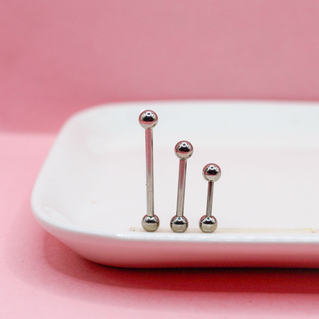 PIERCING RECTO PLATEADO BOLA CHICA 316L