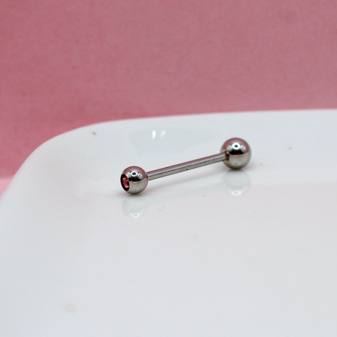 PIERCING RECTO LISO ZIRCONIA ROSA BOLA GRANDE 316L