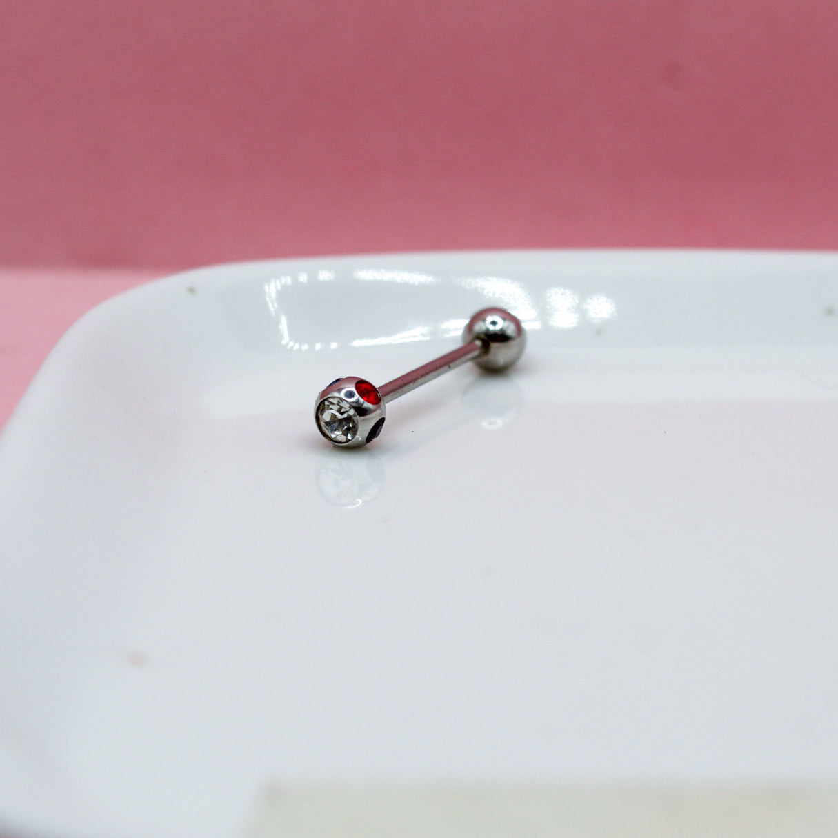 PIERCING PLATEADO RECTO ZIRCONIA BLANCA BOLA GRANDE 316L