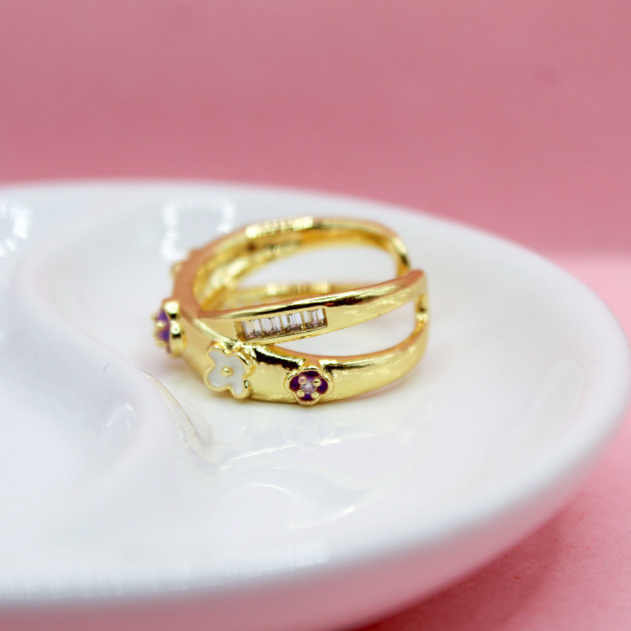 ANILLO TRÉBOL COLORES CON ZIRCONIAS BLANCAS