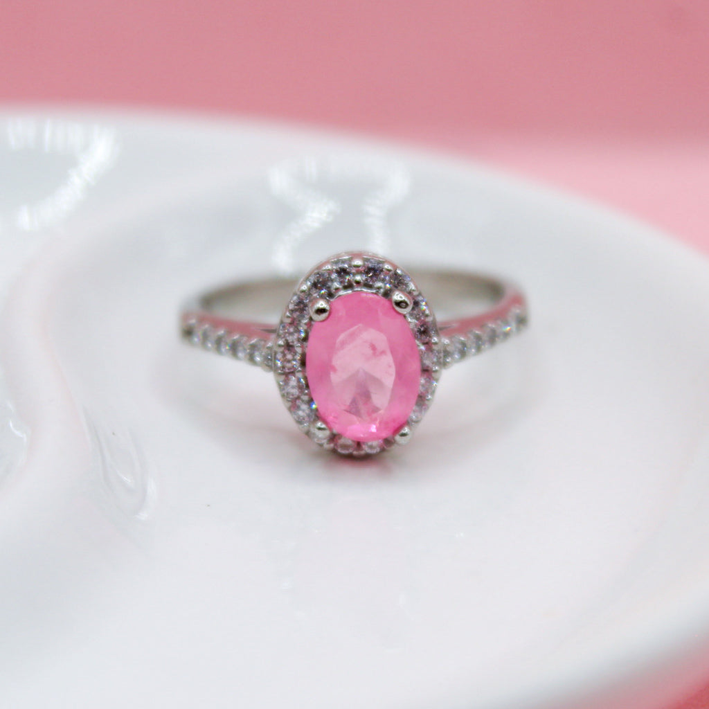 ANILLO PARAIBA ROSA OVALADA PLATA ITALIANA .925