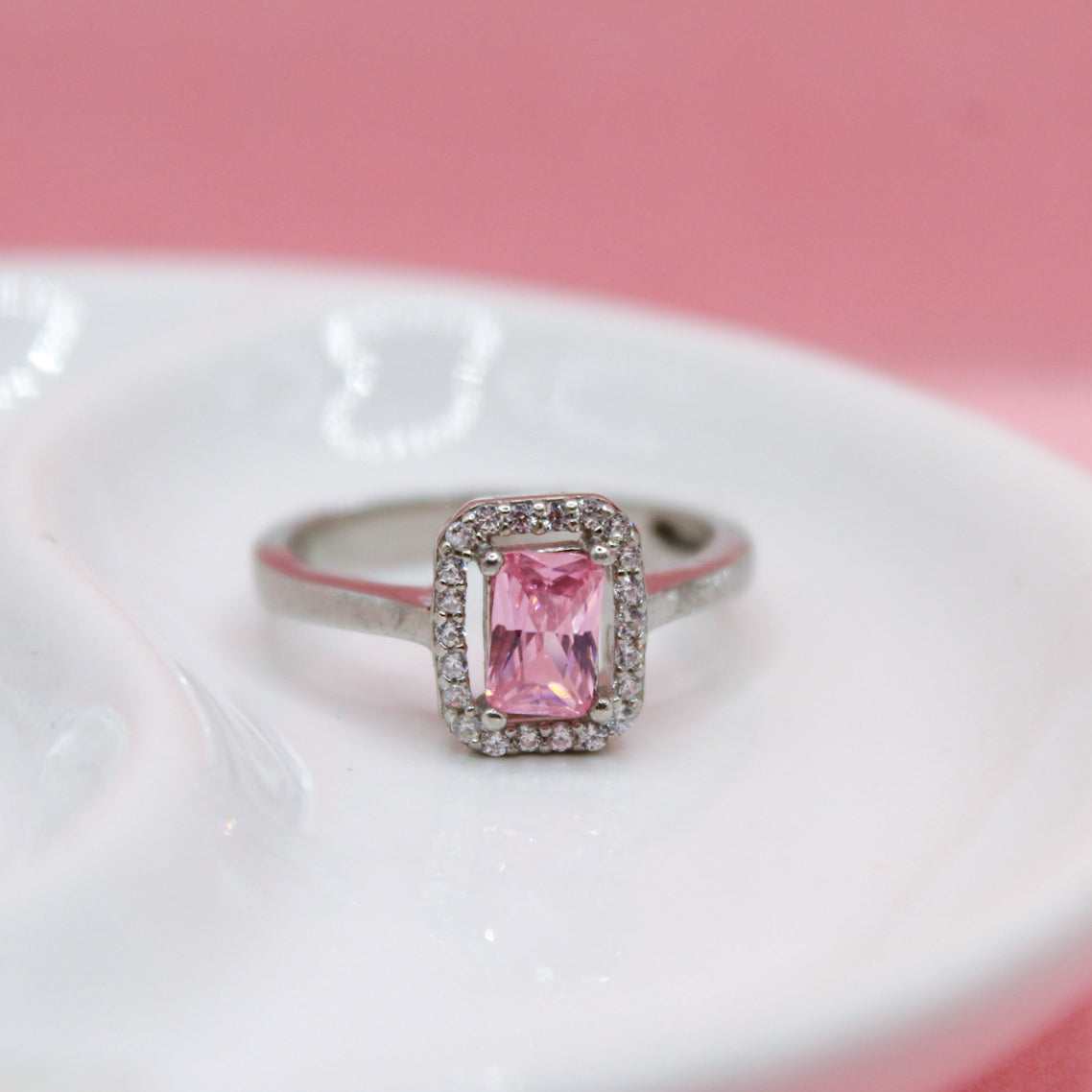 ANILLO PARAIBA ROSA CUADRADA PLATA ITALIANA .925
