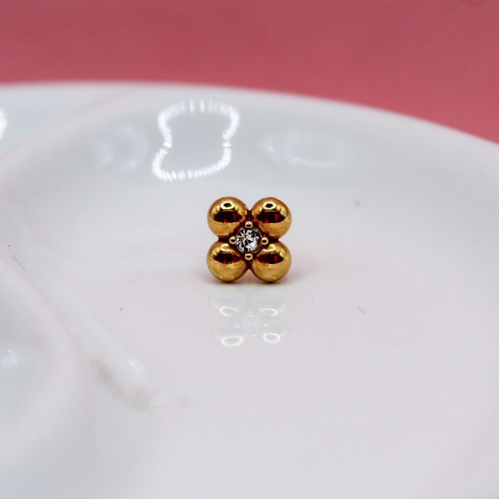 FLOR CUATRO BOLITAS CON ZIRCONIA 316L