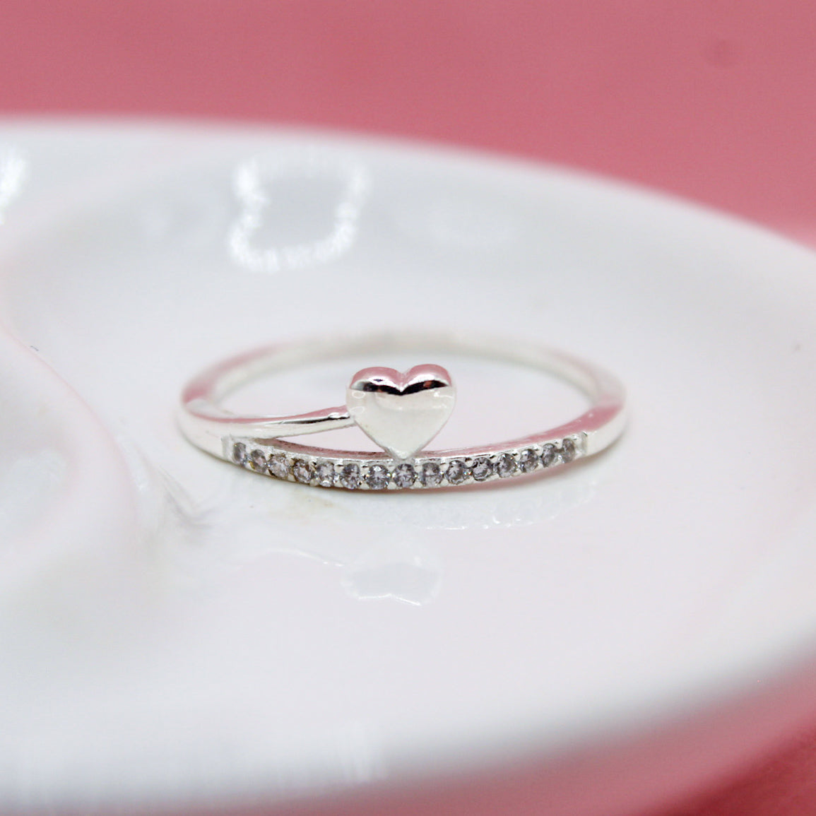 ANILLO DOBLE BANDA CORAZÓN LISO Y ZIRCONIAS .925