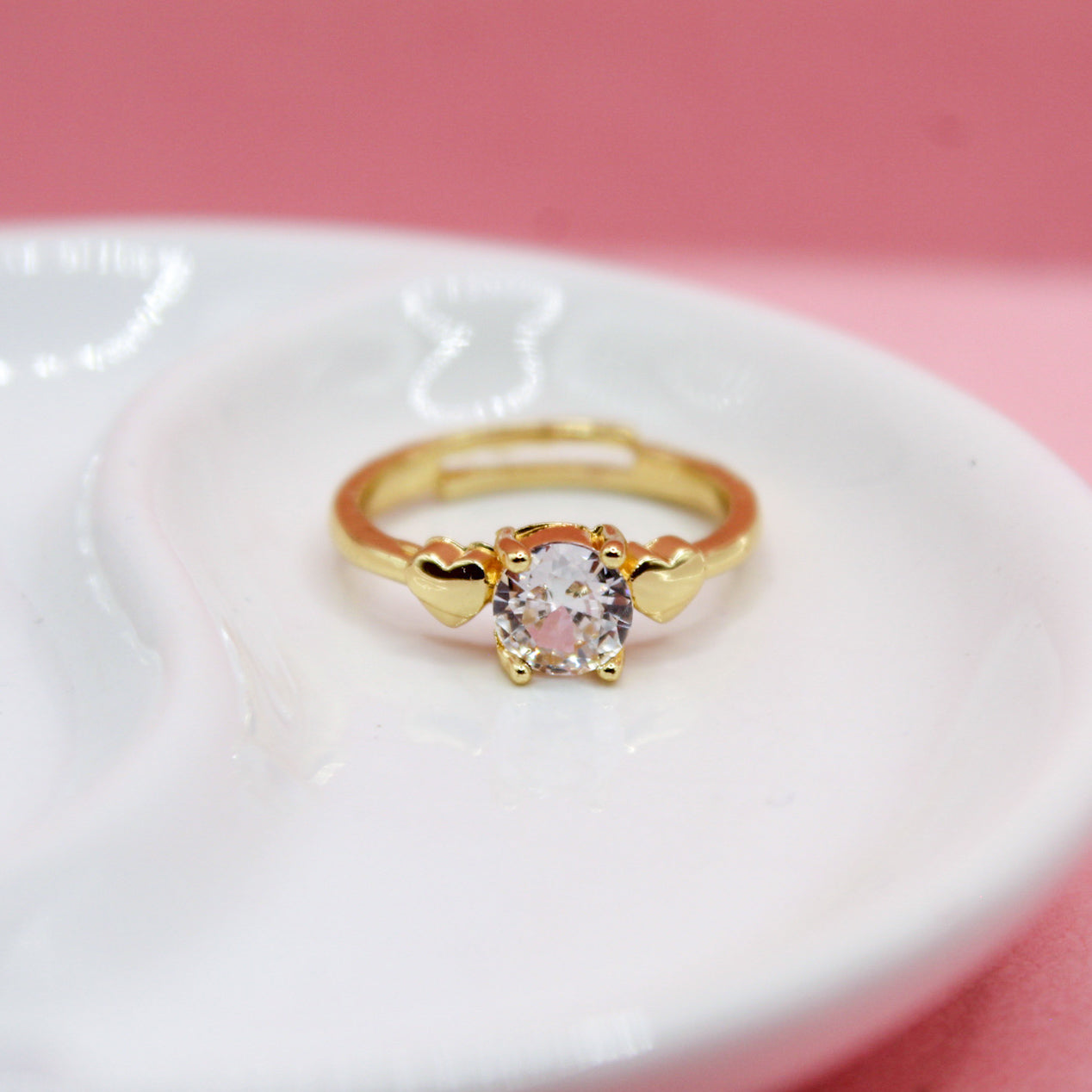 ANILLO ZIRCONIA REDONDA DOBLE CORAZÓN LISO