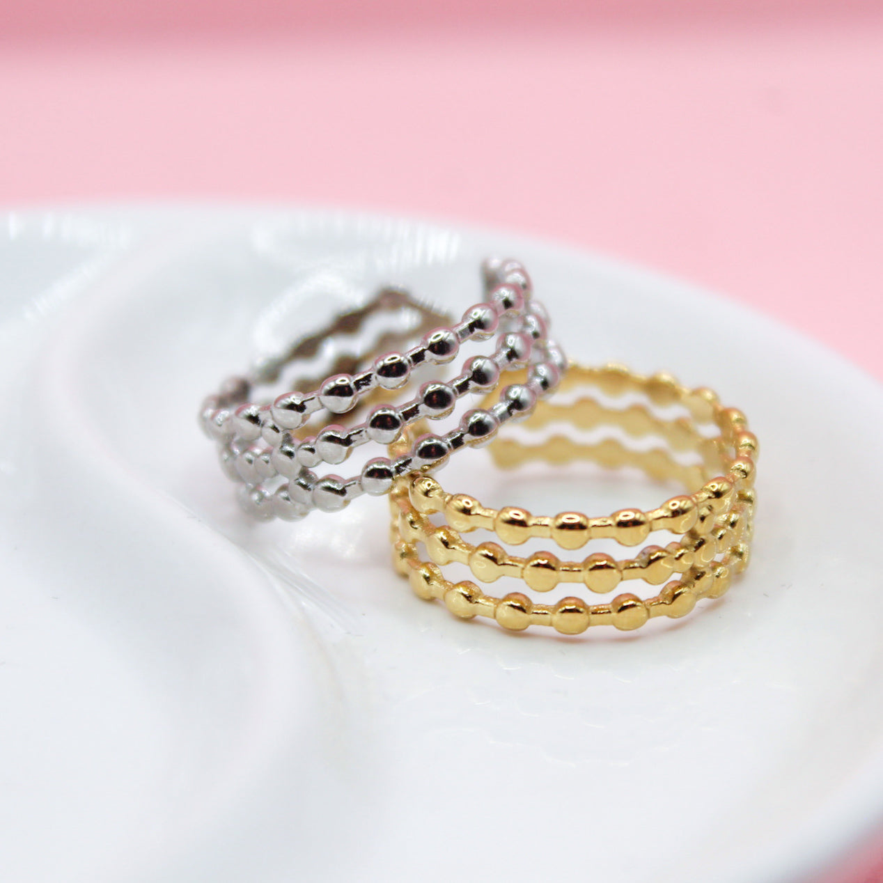 ANILLO TRES FILAS CON BOLAS