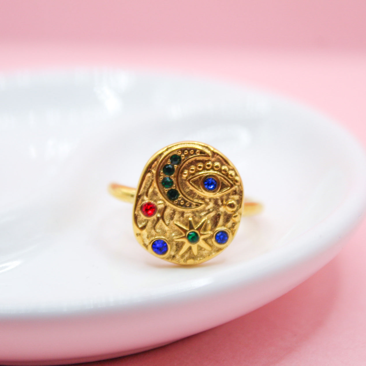 ANILLO CIRCULO LUNA ESTRELLA OJO ZIRCONIA COLORES