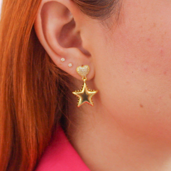 ARETES DE CORAZÓN CON ESTRELLA COLGANTE