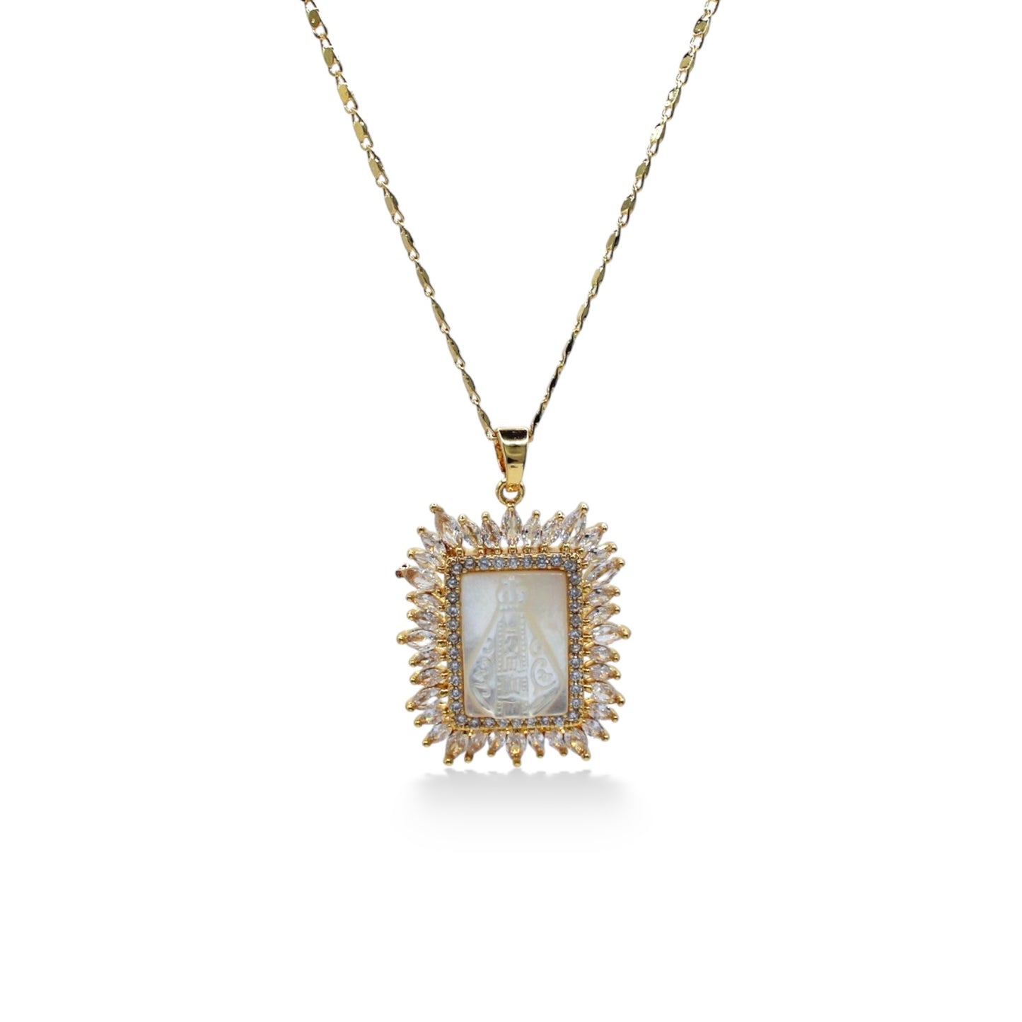 COLLAR VIRGEN CUADRADA RODEADA DE ZIRCONIAS BLANCAS