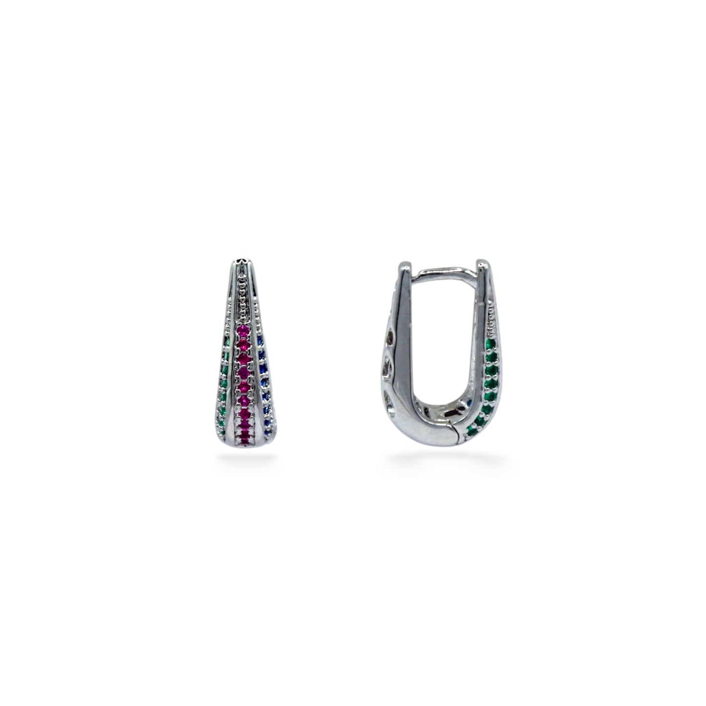 ARRACADAS PLATEADAS ALARGADAS CON ZIRCONIAS COLORES