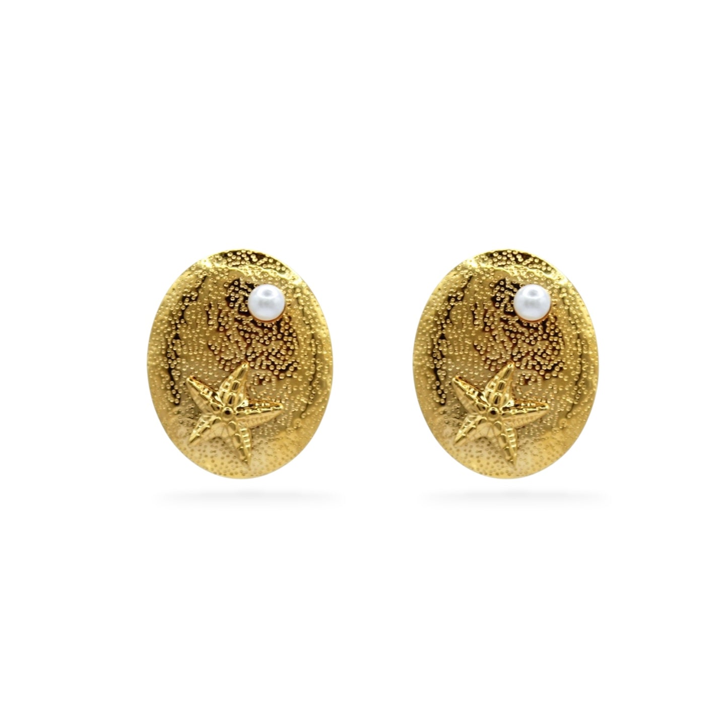 ARETES ÓVALO CON PERLA Y ESTRELLA DE MAR