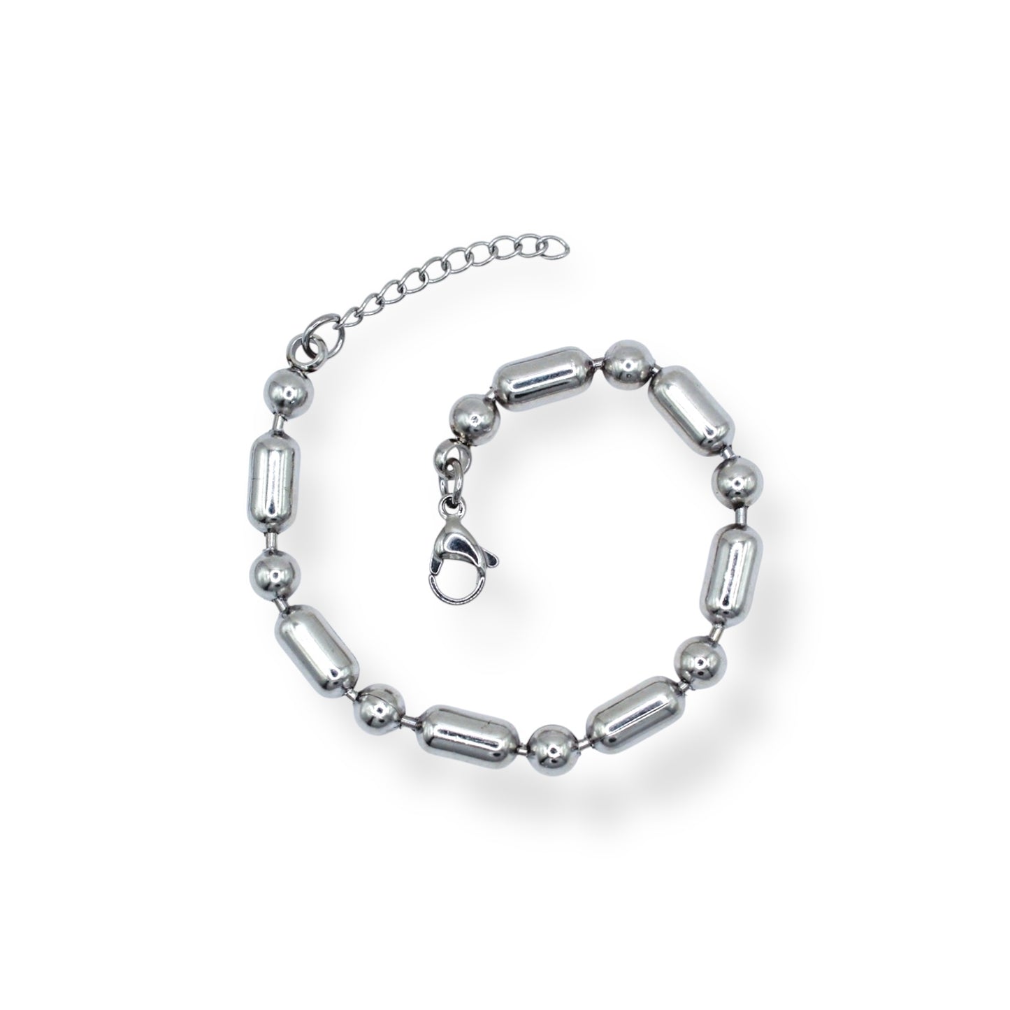 PULSERA PLATEADA BOLITAS Y CILINDROS LISOS