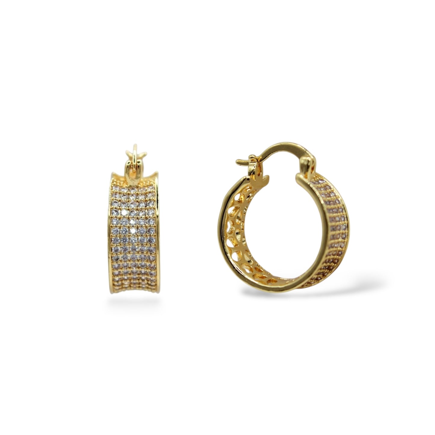 ARRACADAS ANCHAS CON ZIRCONIAS BROCHE CLICK Y BANDA FLORES