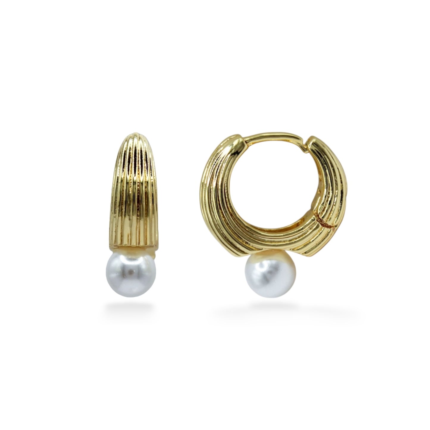 ARRACADAS CHUNKY LÍNEAS CON PERLA BLANCA