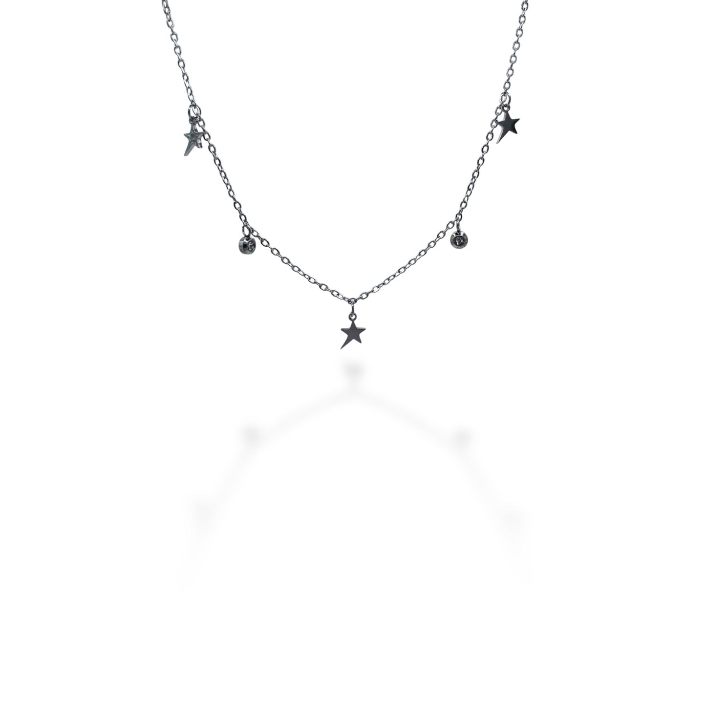 COLLAR PLATEADO ESTRELLA PICUDA Y ZIRCONIAS