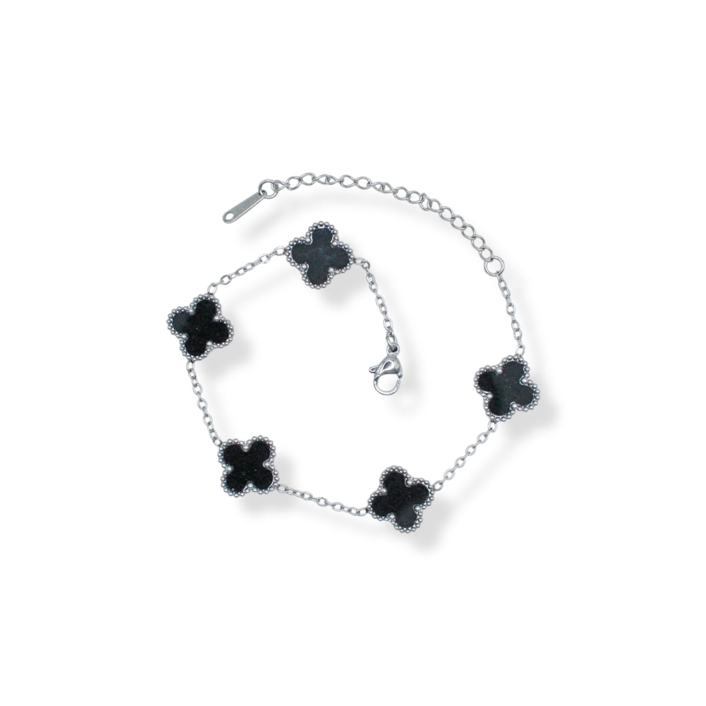 PULSERA PLATEADA TRÉBOL NEGRO