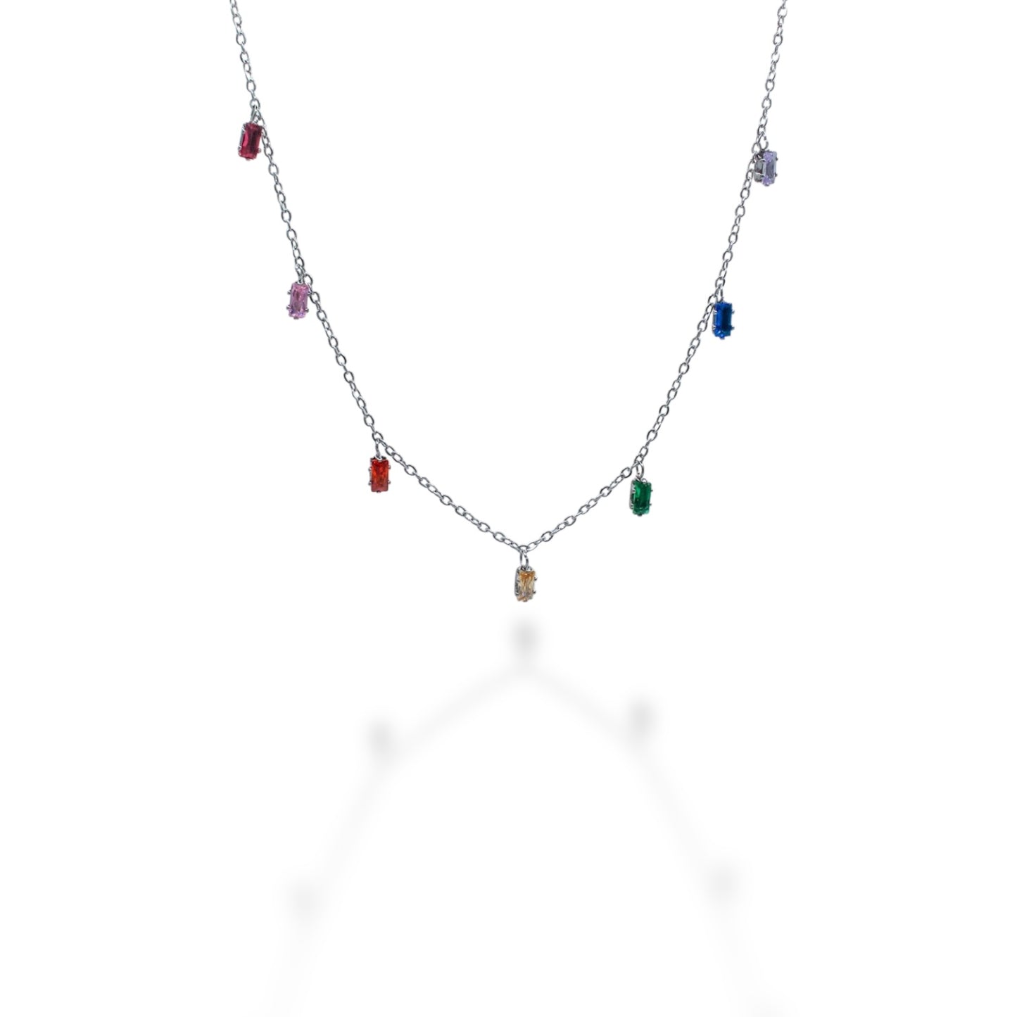 COLLAR PLATEADO ZIRCONIAS COLORES