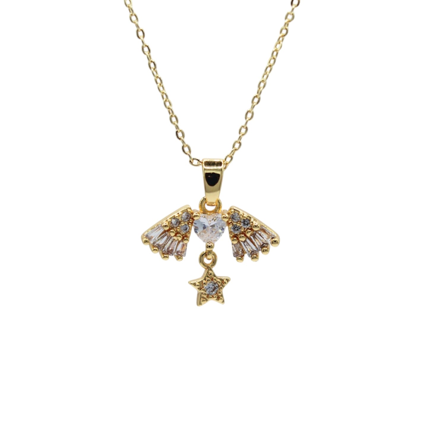 COLLAR CORAZÓN ZIRCONIA CON ALAS Y ESTRELLA COLGANTE