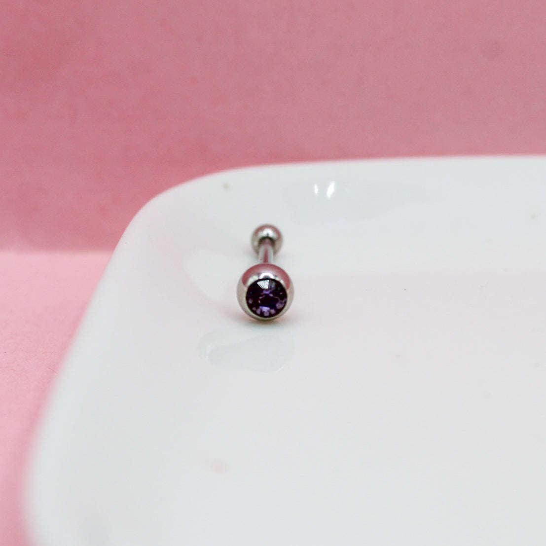 PIERCING RECTO LISO ZIRCONIA MORADA BOLA CHICA 316L