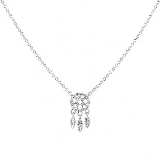 COLLAR ATRAPASUEÑOS CON PLUMAS PLATA .925