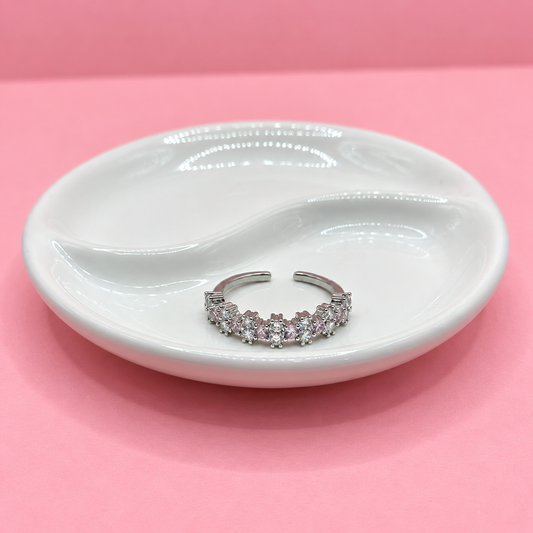ANILLO DOBLE ZIRCONIA BLANCA Y UNA ROSA