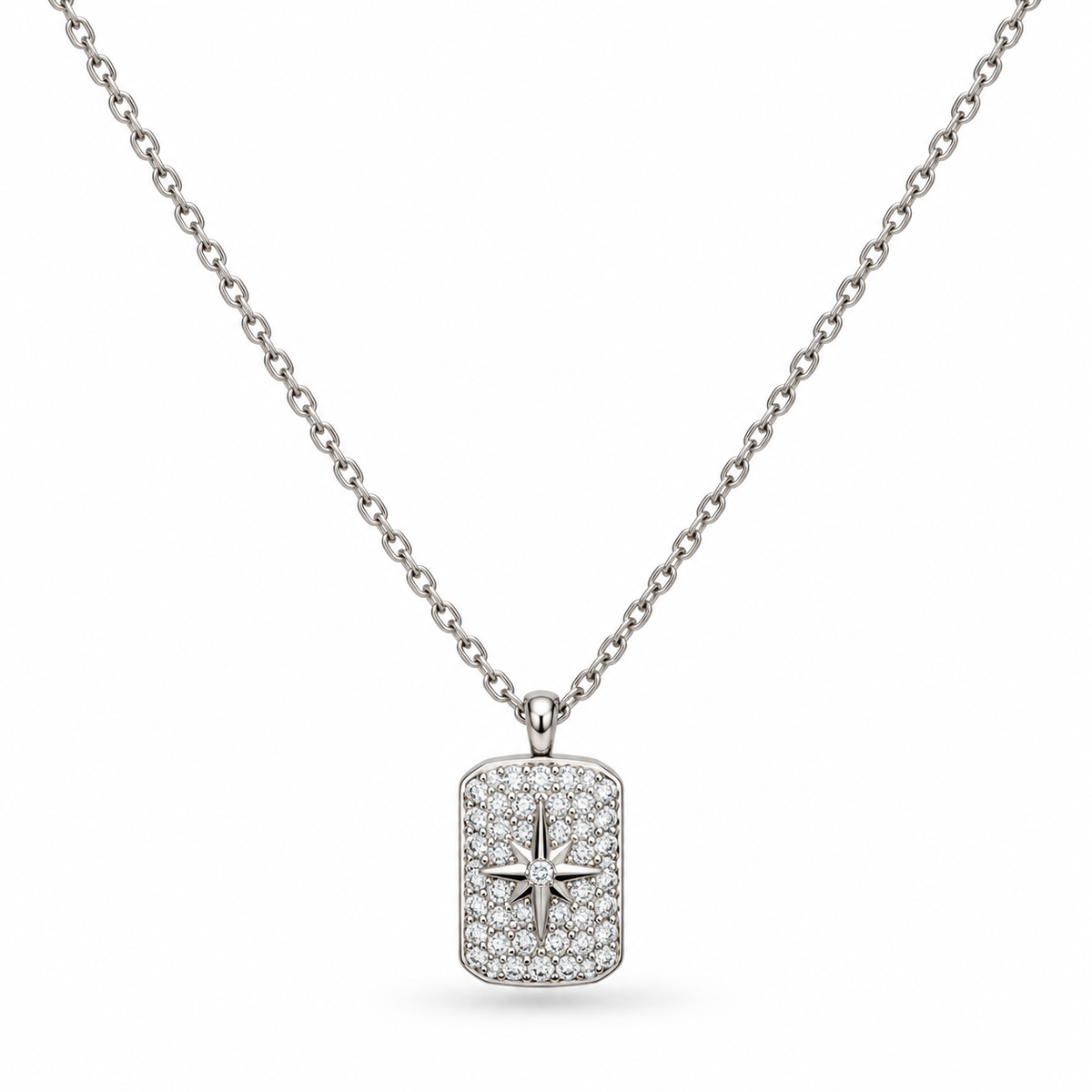 COLLAR PLATEADO PLACA ZIRCONIAS ESTRELLA BELÉN
