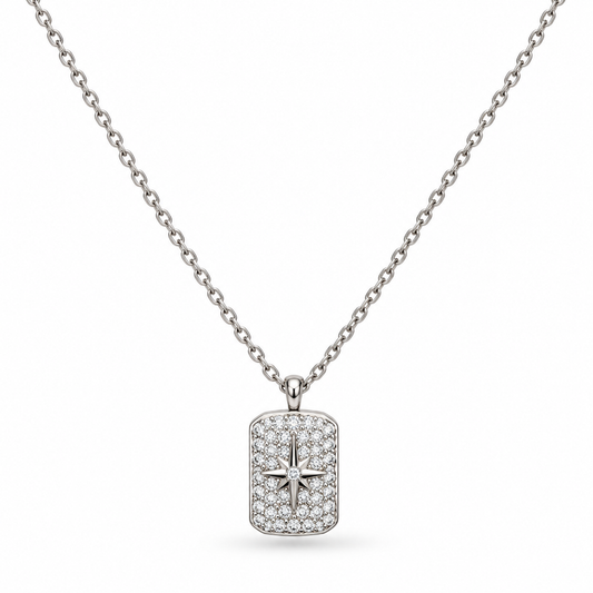 COLLAR PLATEADO PLACA ZIRCONIAS ESTRELLA BELÉN