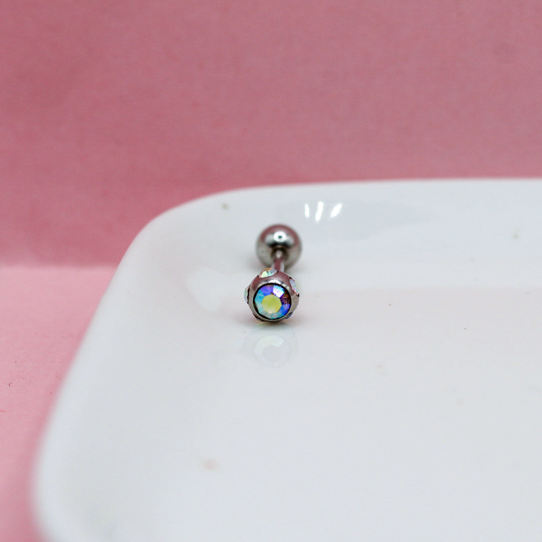 PIERCING RECTO ZIRCONIA TORNASOL BOLA GRANDE 316L