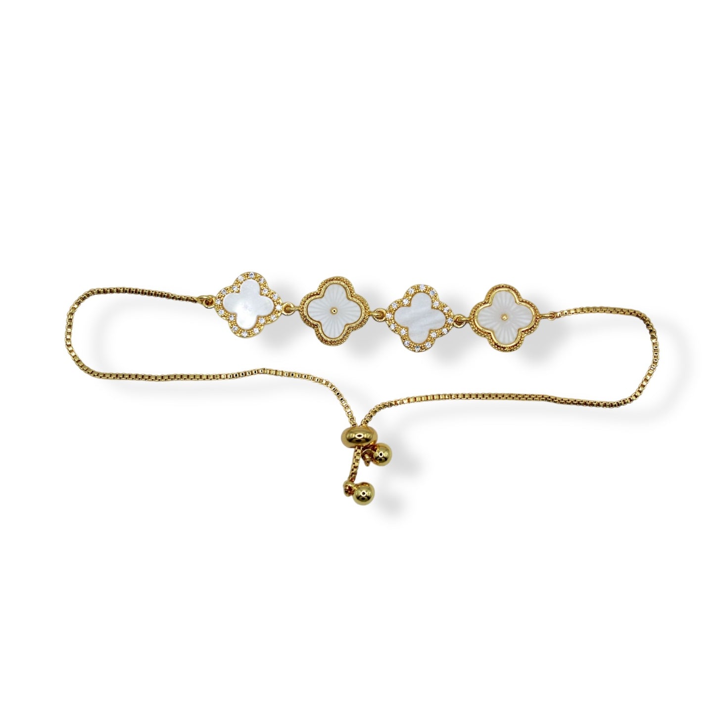 PULSERA TREBOL BLANCO LISO Y DISEÑO