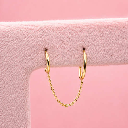 HOOP DOBLE CON CADENA 10K
