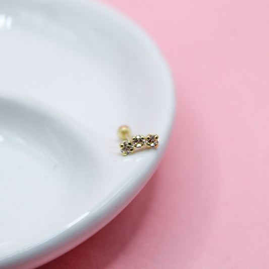 LAMBADA TRES ZIRCONIAS BLANCAS ORO ITALIANO 10K