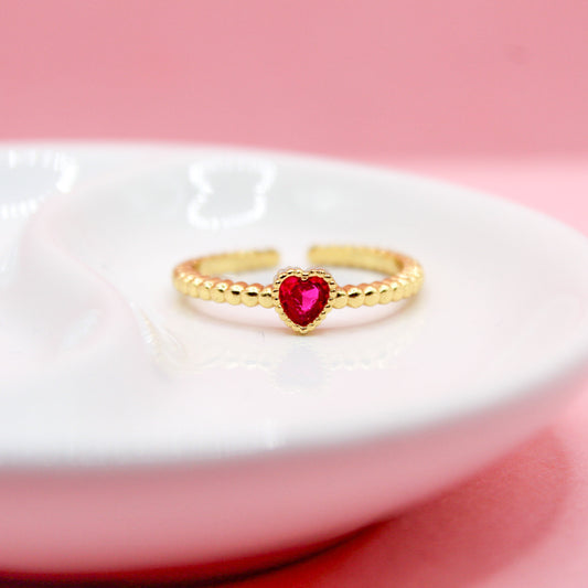 ANILLO CORAZÓN ZIRCONIA ROJA